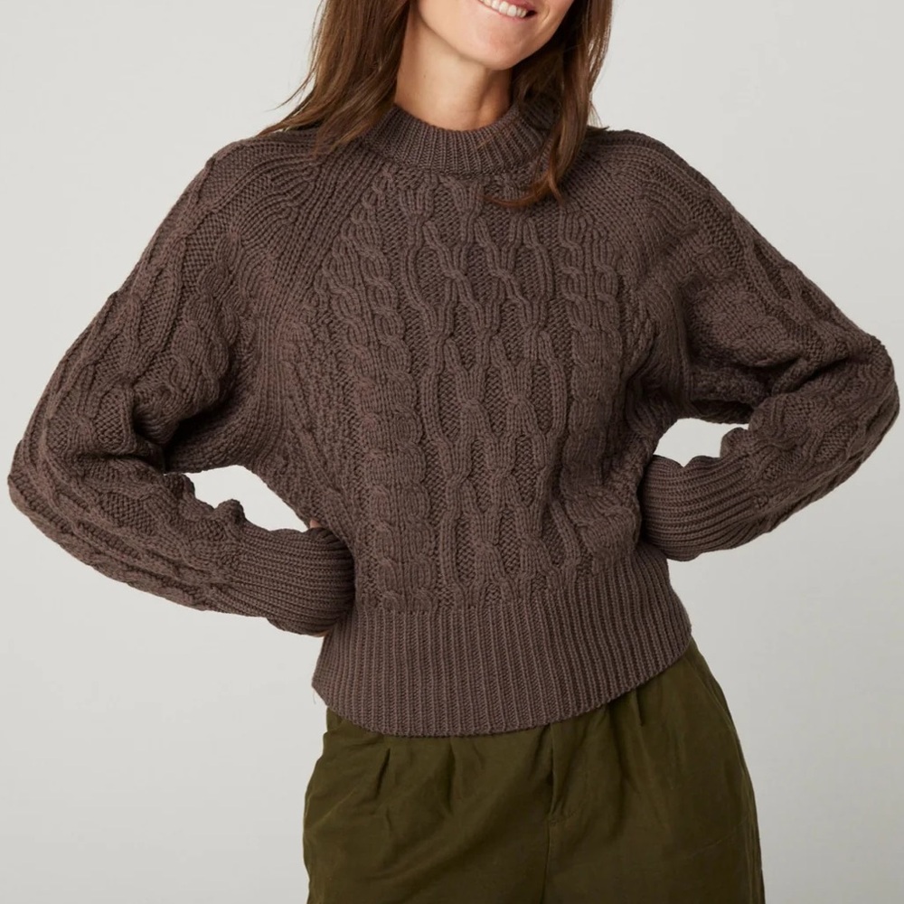 Gentle Fawn Brown Cable Knit Crewneck Sweater